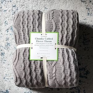 L.L. Bean Gray Chunky Knit Fleece Blanket